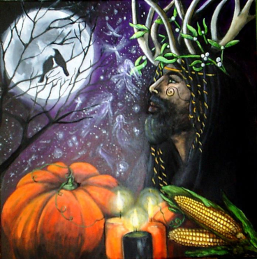 PIcture of the harvest and a pagan figure